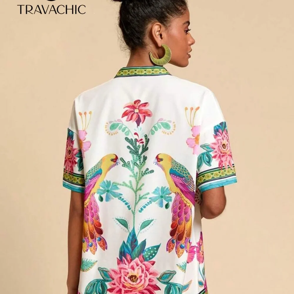 Women's Floral Print Set - Too and shorts - White and Green - Picture 4 of 4